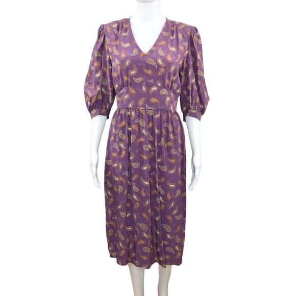 Daniel Laurent Women’s Vintage 80s Purple Paisley Silk Secretary Dress Size 8 - Picture 1 of 9